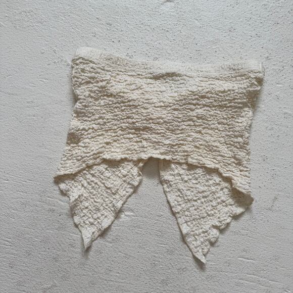 Cream Crinkle Knot Strapless Crop Top, Size Small - Picture 5 of 5